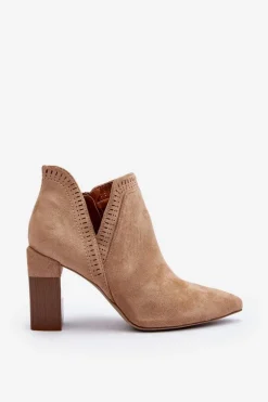 Botki Na Słupku Z Ażurowym Wzorem Beżowe Vailen