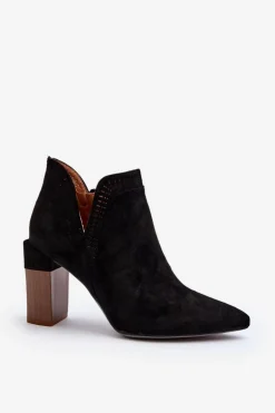 Botki Na Słupku Z Ażurowym Wzorem Czarne Vailen