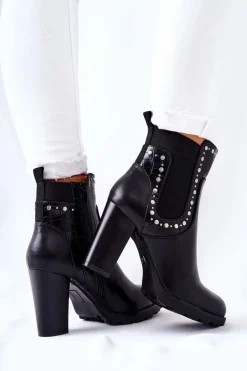 Botki Na Słupku Z Dżetami Czarne Wissey