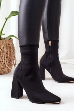 Botki Na Słupku Z Elastycznej Tkaniny Czarne Effect Wow