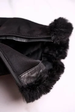 Botki Na Słupku Z Futerkiem Zamszowe Czarne Sophie