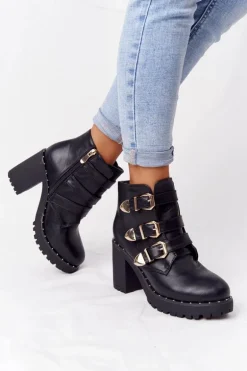 Botki Na Słupku Z Klamrami Lu Boo Czarne