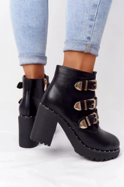 Botki Na Słupku Z Klamrami Lu Boo Czarne