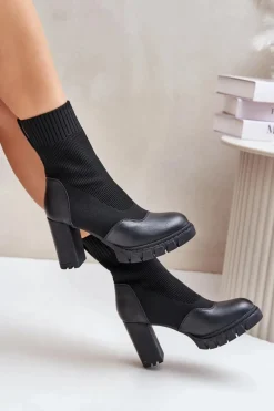Botki Na Słupku Ze Skarpetą Czarne Atansa