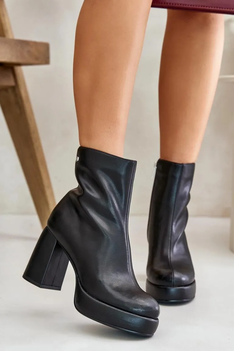 Botki Na Słupku Ze Skóry Naturalnej GOE OO2N4166-W2 Czarne