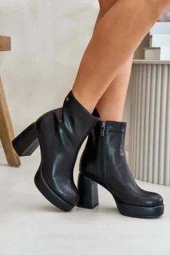 Botki Na Słupku Ze Skóry Naturalnej GOE OO2N4166-W2 Czarne