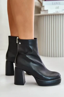 Botki Na Słupku Ze Skóry Naturalnej GOE OO2N4166-W2 Czarne