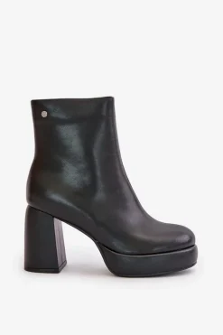 Botki Na Słupku Ze Skóry Naturalnej GOE OO2N4166-W2 Czarne