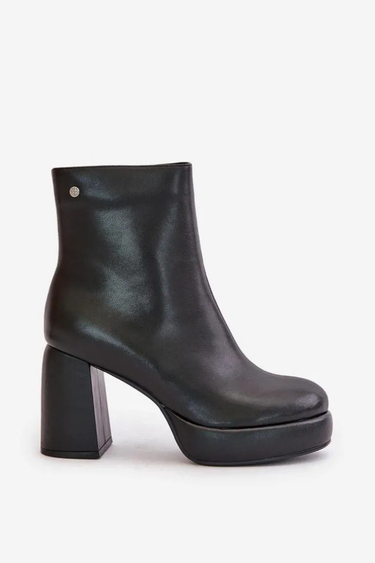 Botki Na Słupku Ze Skóry Naturalnej GOE OO2N4166-W2 Czarne