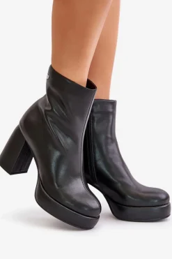 Botki Na Słupku Ze Skóry Naturalnej GOE OO2N4166-W2 Czarne