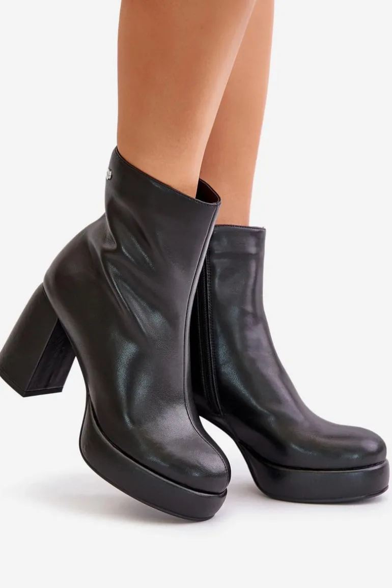 Botki Na Słupku Ze Skóry Naturalnej GOE OO2N4166-W2 Czarne