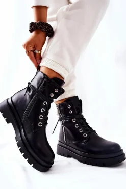 Botki Na Suwak Z Wiązaniem Czarne Elissmo