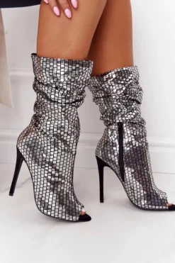 Botki Na Szpilce Srebrne Night Out