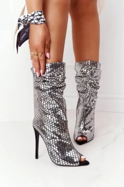 Botki Na Szpilce Srebrne Night Out