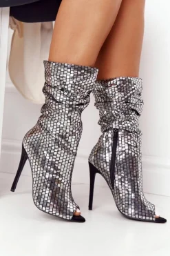 Botki Na Szpilce Srebrne Night Out