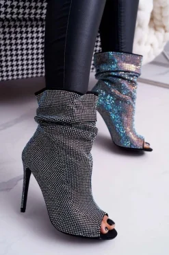 Botki Na Szpilce Z Cyrkoniami Lu Boo Czarne