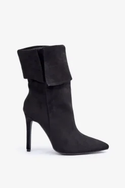 Botki Na Szpilce Z Wywiniętą Cholewką Czarne Luxira