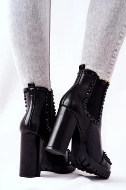 Botki Na Wysokim Obcasie Z Dżetami Czarne Lisana