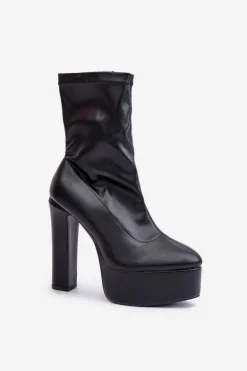 Botki Na Wysokim Obcasie Słupku I Platformie Czarne Tennira