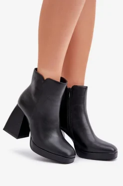 Botki Na Wysokim Obcasie Słupku Eko Skórzane Czarne Selarae