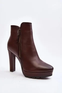 Botki Na Wysokim Słupku Z Suwakami Brązowe Inezma