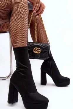 Botki Na Wysokim Słupku Z Suwakiem Czarne Peculia