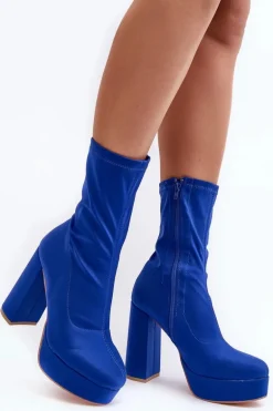 Botki Na Wysokim Słupku Z Suwakiem Niebieskie Peculia