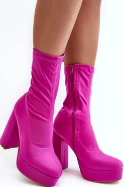 Botki Na Wysokim Słupku Z Suwakiem Fuksja Peculia