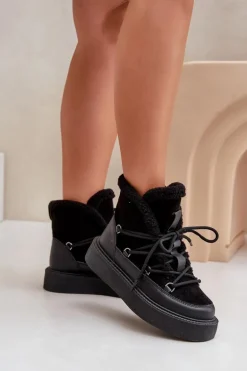Botki Śniegowce Na Platformie Czarne Tamidra