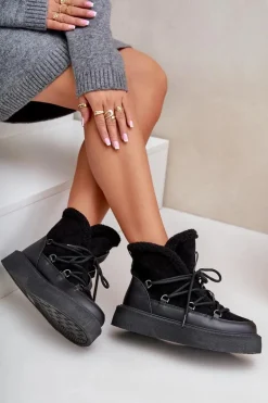 Botki Śniegowce Na Platformie Czarne Tamidra