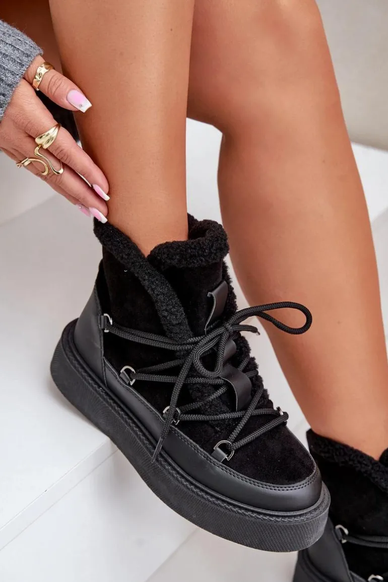 Botki Śniegowce Na Platformie Czarne Tamidra