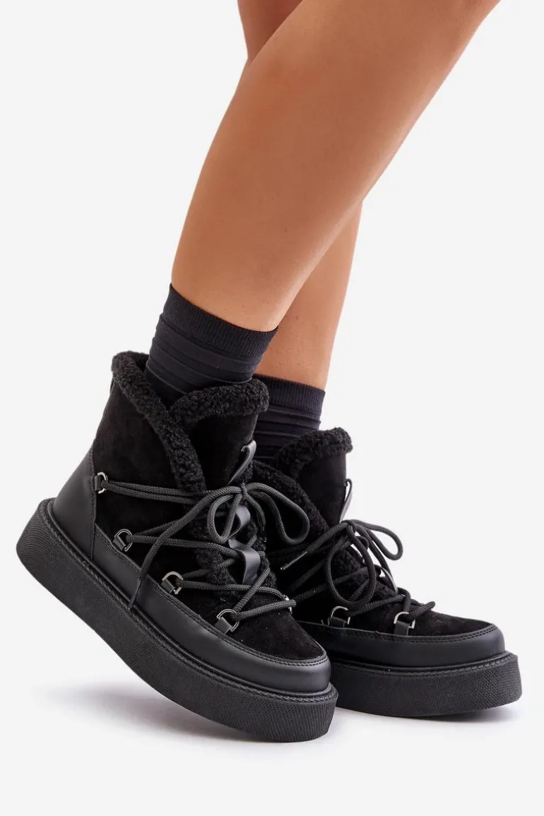 Botki Śniegowce Na Platformie Czarne Tamidra