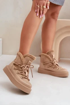 Botki Śniegowce Na Platformie Ciemnobeżowe Tamidra