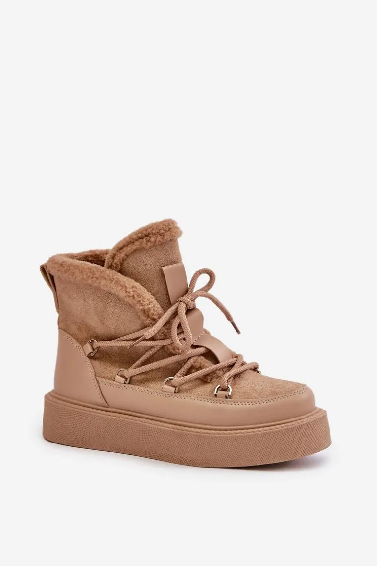 Botki Śniegowce Na Platformie Ciemnobeżowe Tamidra