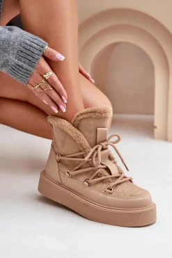 Botki Śniegowce Na Platformie Ciemnobeżowe Tamidra