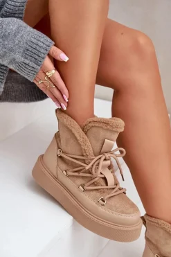 Botki Śniegowce Na Platformie Ciemnobeżowe Tamidra