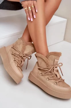 Botki Śniegowce Na Platformie Ciemnobeżowe Tamidra