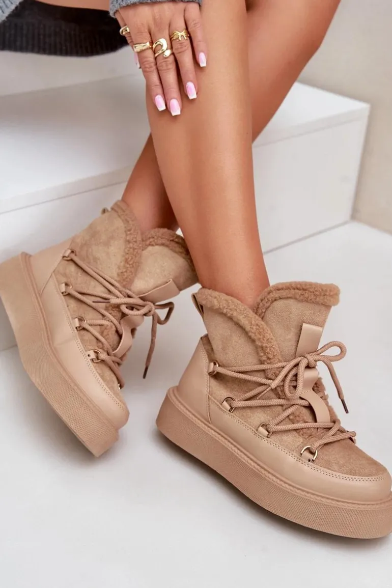 Botki Śniegowce Na Platformie Ciemnobeżowe Tamidra