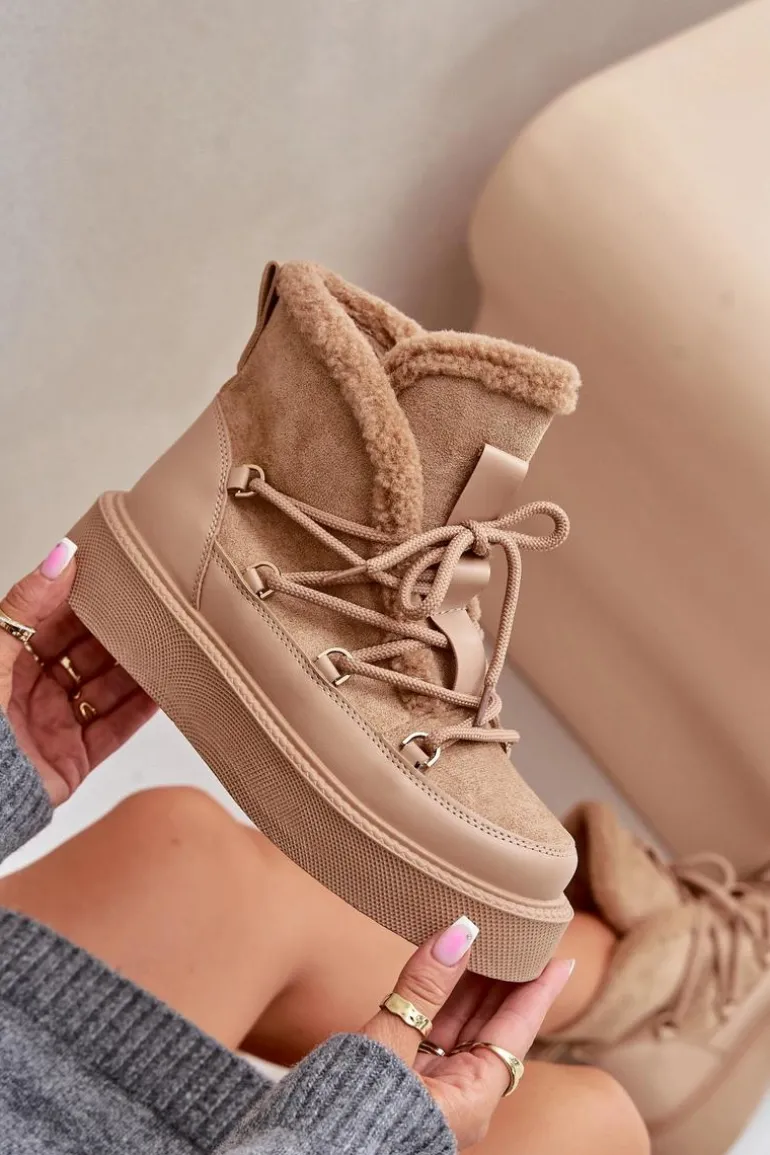 Botki Śniegowce Na Platformie Ciemnobeżowe Tamidra