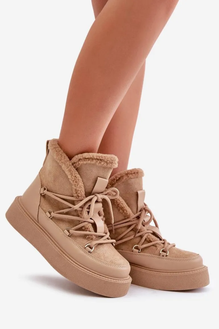 Botki Śniegowce Na Platformie Ciemnobeżowe Tamidra