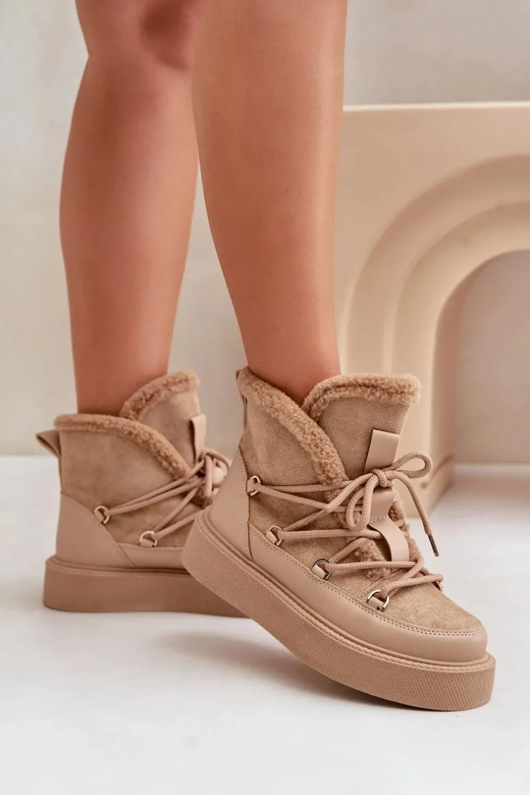 Botki Śniegowce Na Platformie Ciemnobeżowe Tamidra