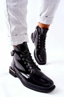 Botki Ocieplane Lakierowane Na Suwak Sergio Leone Czarne BT405