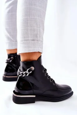 Botki Ocieplane Lakierowane Na Suwak Sergio Leone Czarne BT405