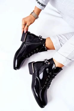 Botki Ocieplane Lakierowane Na Suwak Sergio Leone Czarne BT405