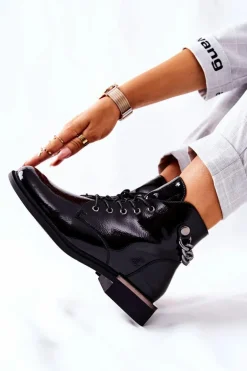 Botki Ocieplane Lakierowane Na Suwak Sergio Leone Czarne BT405