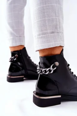 Botki Ocieplane Lakierowane Na Suwak Sergio Leone Czarne BT405