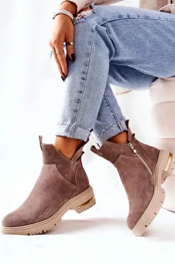 Botki Ocieplane Z Wycięciem Cappucino Tanya