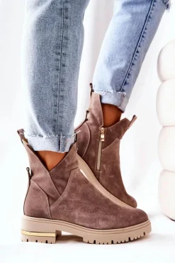 Botki Ocieplane Z Wycięciem Cappucino Tanya