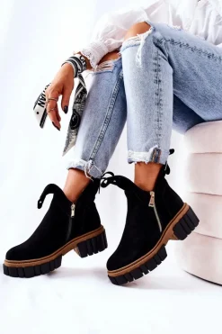 Botki Ocieplane Z Wycięciem Na Suwak Czarne Cadence