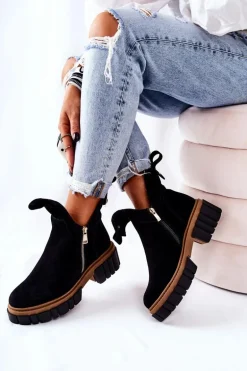 Botki Ocieplane Z Wycięciem Na Suwak Czarne Cadence